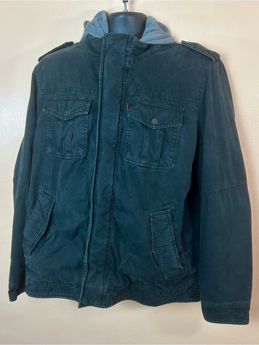 Levi’s Black Denim Gray Hooded Fleece Lined Trucker Jacket Men L